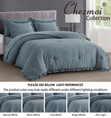 Chezmoi Collection Eleanora King Bed in a Bag 7-Pieces Ruffled Edge Trim Stone Washed Double Brushed Microfiber Comforter with Sheets Lightweight All Season Bedding Set (King, Dusty Blue)