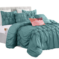 Elegant Comfort 12-Piece Bed-in-a-Bag, Ella Pleated Ruched Pintuck Comforter Set, 6-Piece Sheet Set Featuring Smart Pockets, Matching Decorative Pillows, All Season Bedding,California King, Mint Green