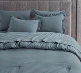 Chezmoi Collection Eleanora King Bed in a Bag 7-Pieces Ruffled Edge Trim Stone Washed Double Brushed Microfiber Comforter with Sheets Lightweight All Season Bedding Set (King, Dusty Blue)