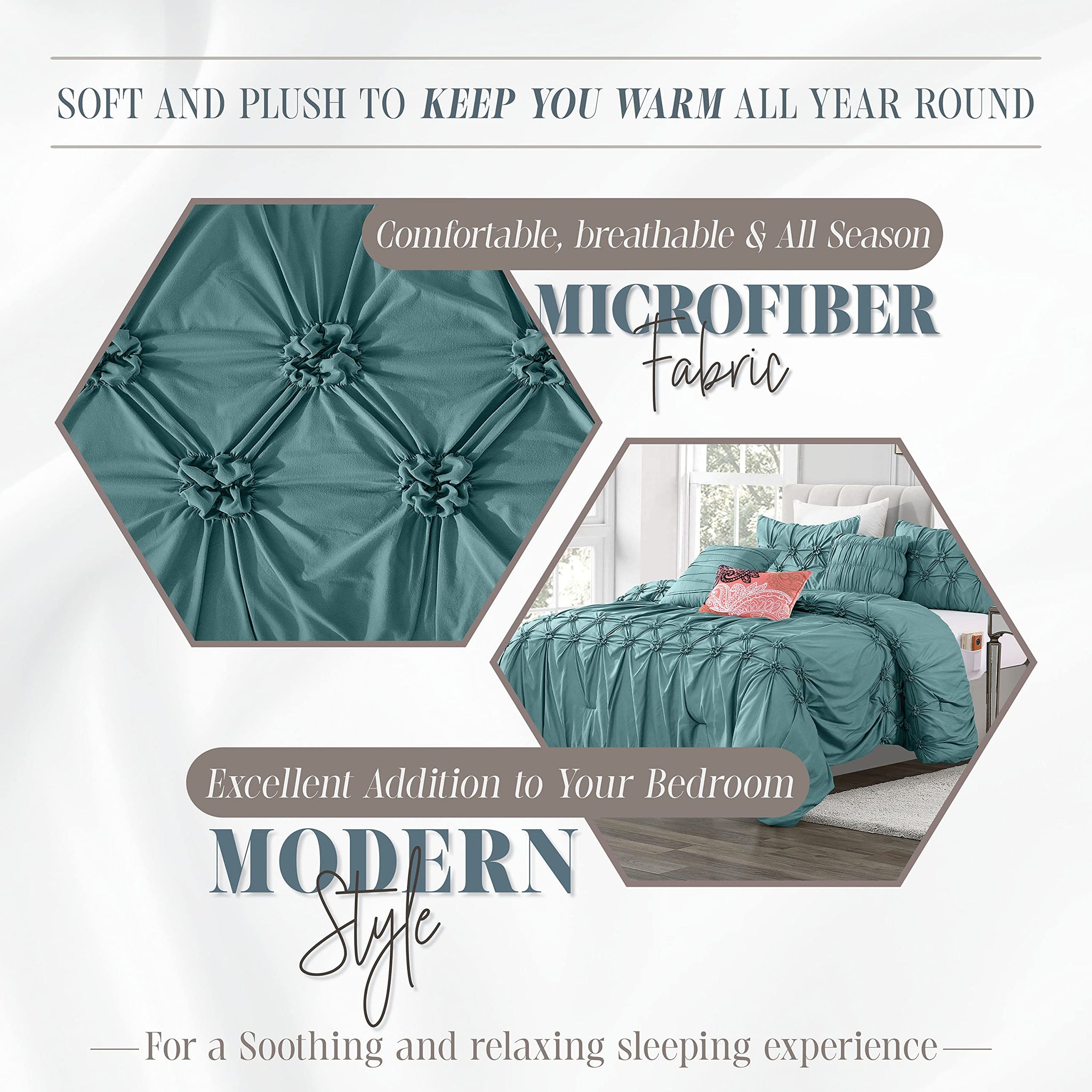 Elegant Comfort 12-Piece Bed-in-a-Bag, Ella Pleated Ruched Pintuck Comforter Set, 6-Piece Sheet Set Featuring Smart Pockets, Matching Decorative Pillows, All Season Bedding,California King, Mint Green