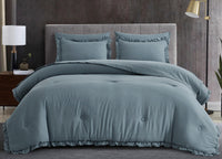 Chezmoi Collection Eleanora King Bed in a Bag 7-Pieces Ruffled Edge Trim Stone Washed Double Brushed Microfiber Comforter with Sheets Lightweight All Season Bedding Set (King, Dusty Blue)