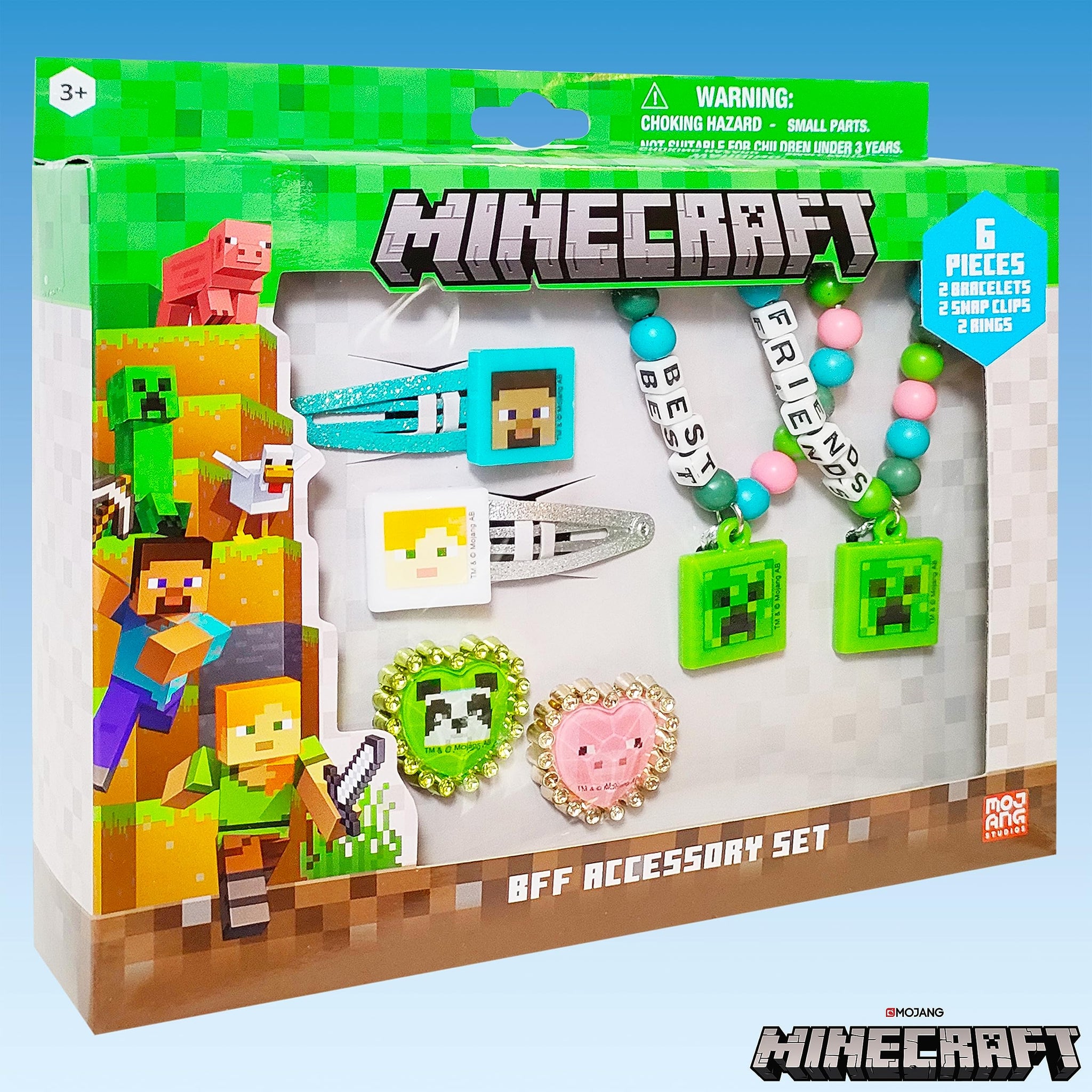 LUV HER Minecraft Girls BFF 6 Piece Toy Jewelry Box Set with 2 Rings, 2 Bead Bracelets and Snap Hair Clips Ages 3+