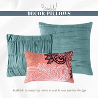 Elegant Comfort 12-Piece Bed-in-a-Bag, Ella Pleated Ruched Pintuck Comforter Set, 6-Piece Sheet Set Featuring Smart Pockets, Matching Decorative Pillows, All Season Bedding,California King, Mint Green