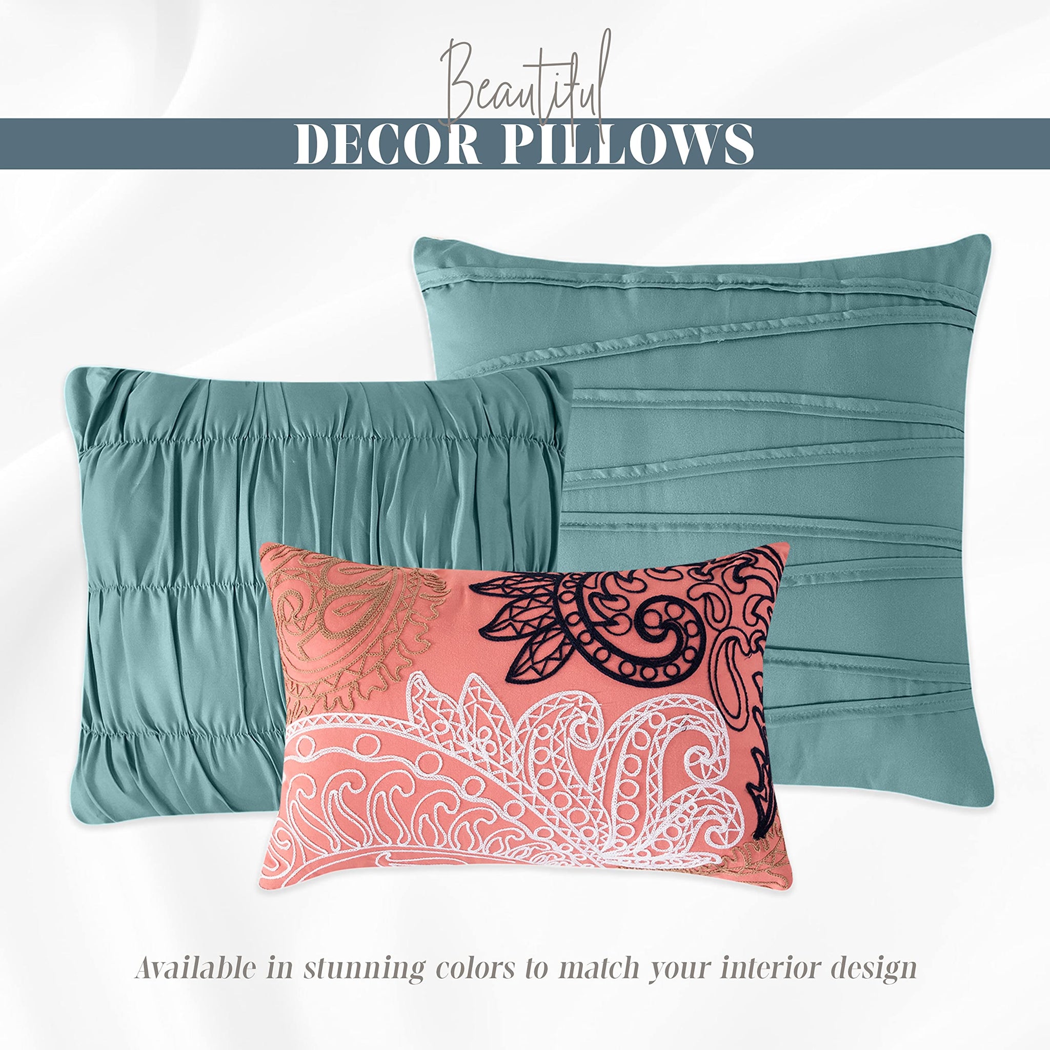 Elegant Comfort 12-Piece Bed-in-a-Bag, Ella Pleated Ruched Pintuck Comforter Set, 6-Piece Sheet Set Featuring Smart Pockets, Matching Decorative Pillows, All Season Bedding,California King, Mint Green