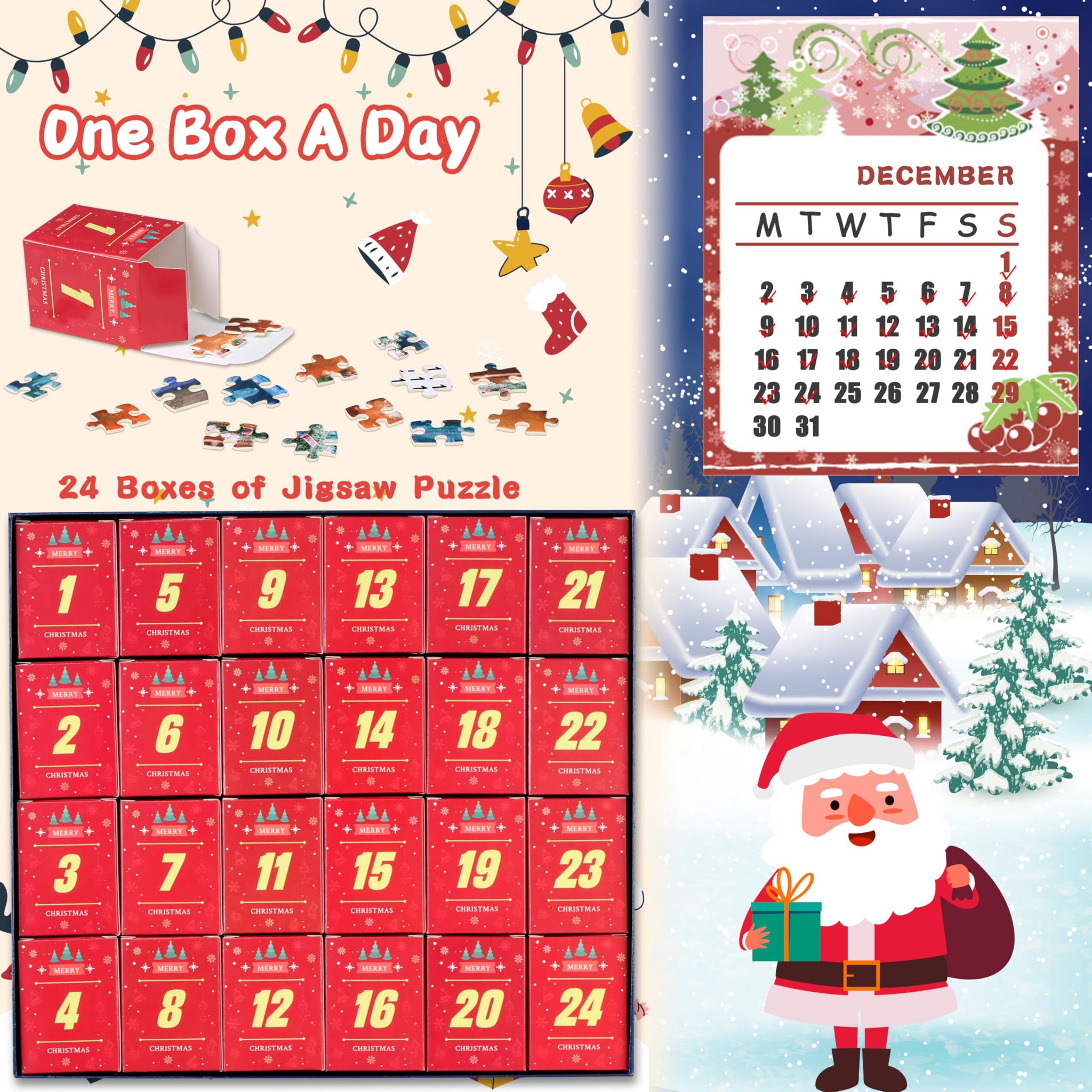 Puzzle Advent Calendar 2024 Christmas Jigsaw Puzzles for Kids and Adults, Xmas Dogs 1008 Pieces, 24 Days Countdown to Christmas, Stocking Stuffers Christmas Puzzles Gift