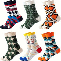 6-Pair Unisex Socks - Mathematical Designs (Equations, Graphs, Geometry) - Breathable All-Season Medium Tube - Casual, Athletic & Casual Attire - Machine Washable - STEM Gifts for Math Lovers - Men & Women, Novelty Socks, Pla