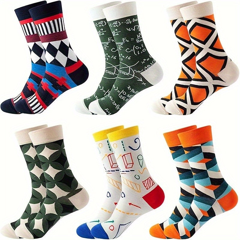 6-Pair Unisex Socks - Mathematical Designs (Equations, Graphs, Geometry) - Breathable All-Season Medium Tube - Casual, Athletic & Casual Attire - Machine Washable - STEM Gifts for Math Lovers - Men & Women, Novelty Socks, Pla