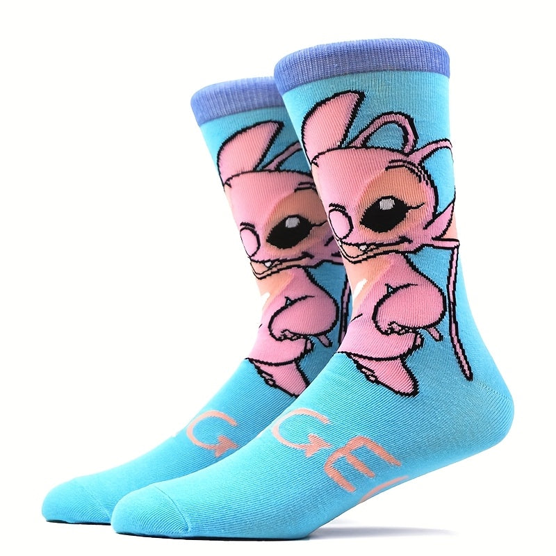 10 Pairs Men's Stitch Novelty Crew Socks - Colorful Cartoon Character Socks with Playful Stitch Designs, Machine Washable, Summer & Spring Casual Wear, Comfortable Breathable Socks for Men, Novelty Socks, Playful Sock Designs