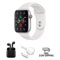 Apple Watch Series 5 Aluminum Bundle w/ Wireless Earbuds | 40mm | GPS Only | Silver | Refurbished - Acceptable
