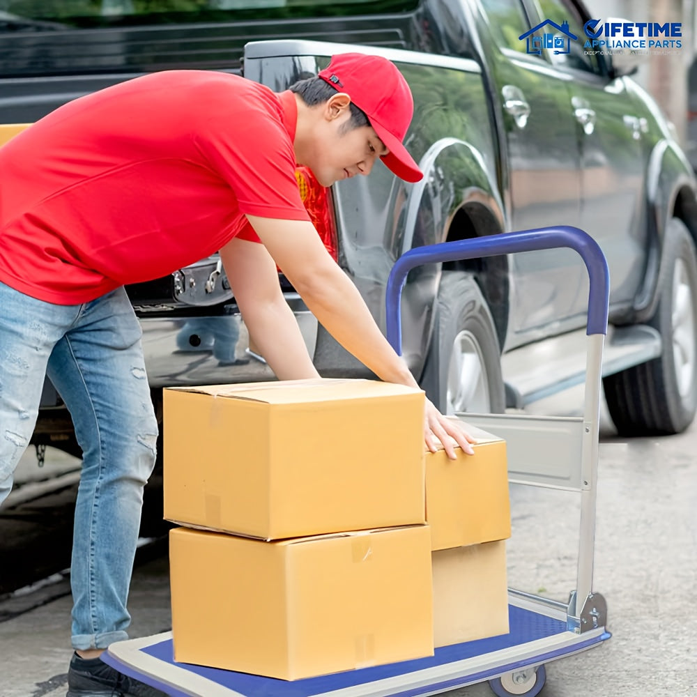 Upgraded Home Large Foldable Push Cart Dolly 330 Lbs/660 Lbs Capacity Moving Platform Hand Truck Heavy Duty Space Saving Collapsible Swivel Push Handle Flat Bed Wagon Blue White/Black Yellow