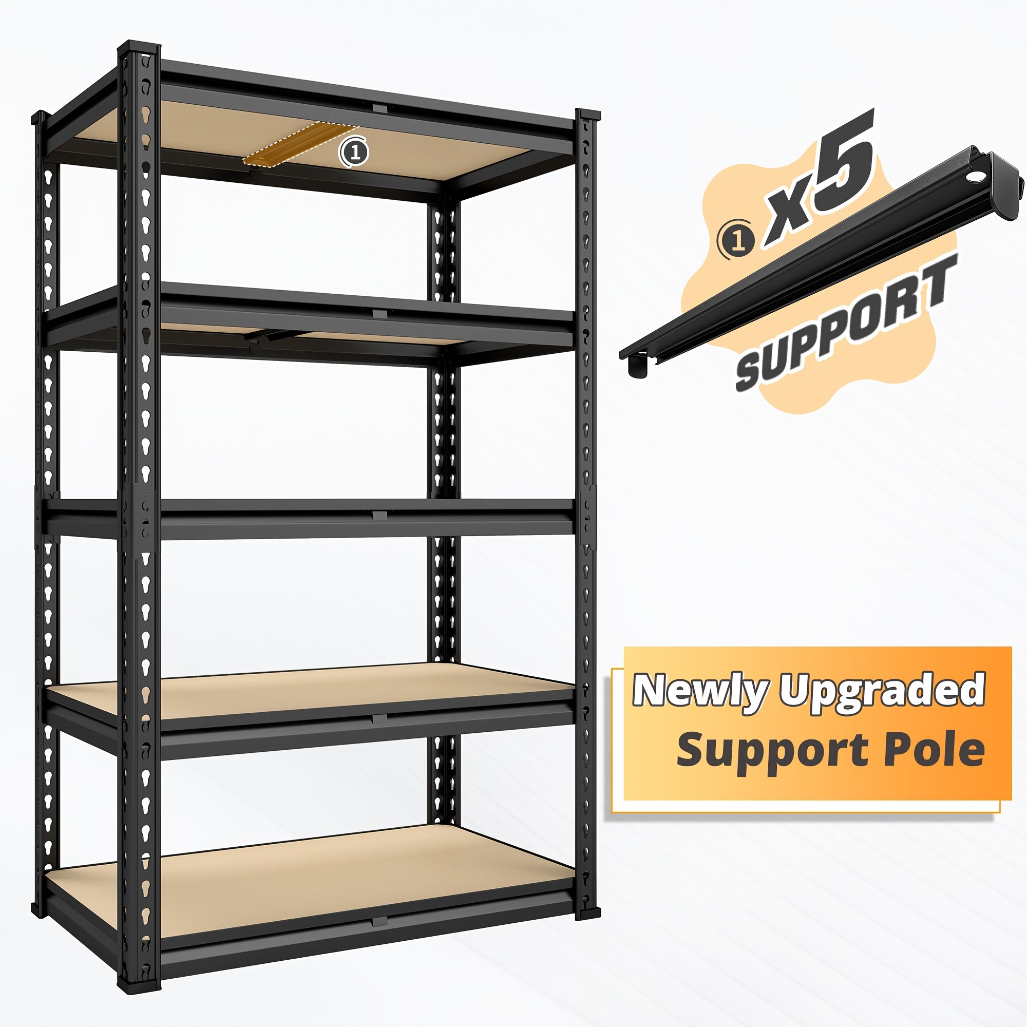 2000LBS Garage Shelving 72"H Storage Shelves Heavy Duty 5-tier Metal Shelving Units for Garage Shelves 60" H X 28" W X 12" D, Adjustable Utility Shelf Rack for Kitchen Warehouse Basement Pantry Utility Rack Shelf, 35.5"W X72"