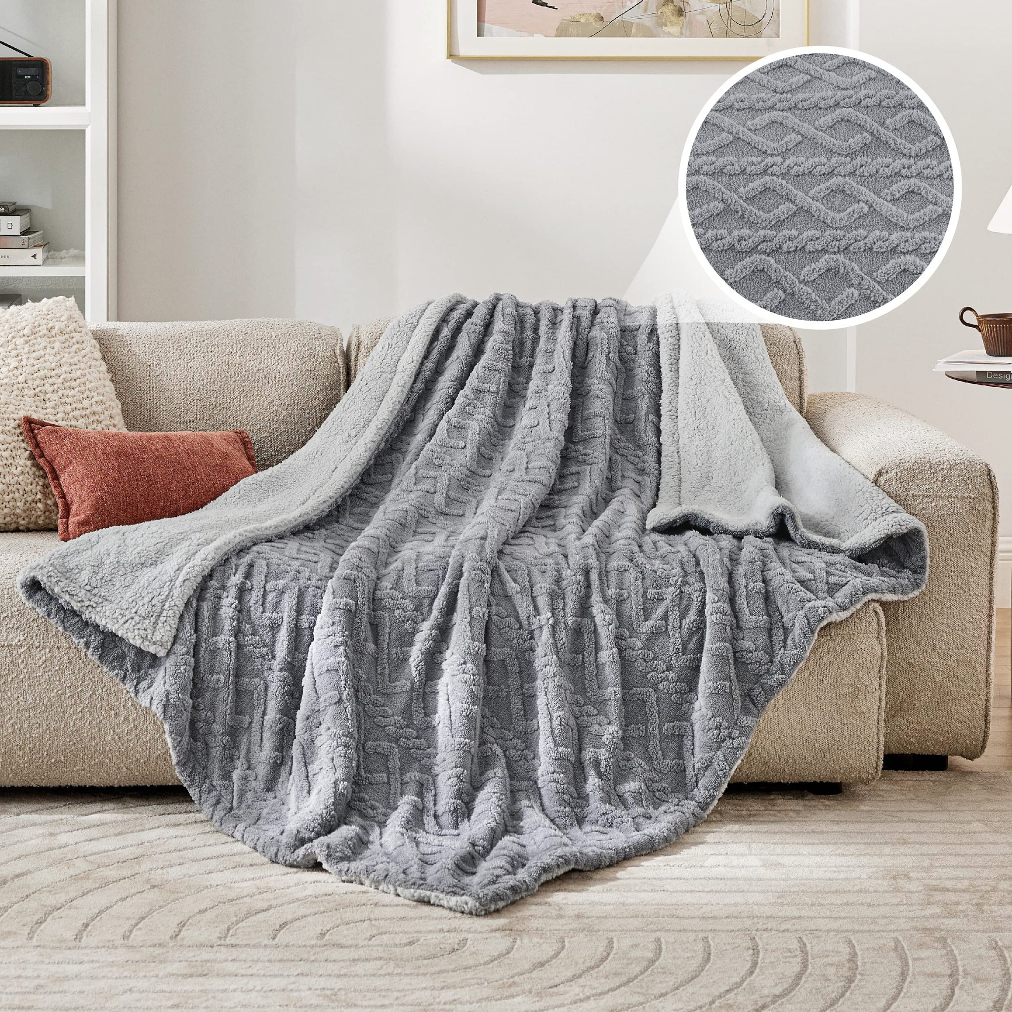 Bedsure Sherpa Throw Blanket for Couch - Soft Fuzzy Cozy Blanket for Women, Fleece Plush Thick Warm Blanket Gift for Winter, Grey, 50x60 Inches