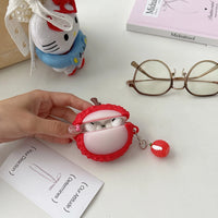 Fun Summer Stereoscopic Red Lychee Pendant Shockproof Protective Earphone Cover Case for AirPods 1 or 2 3 4 Pro 2