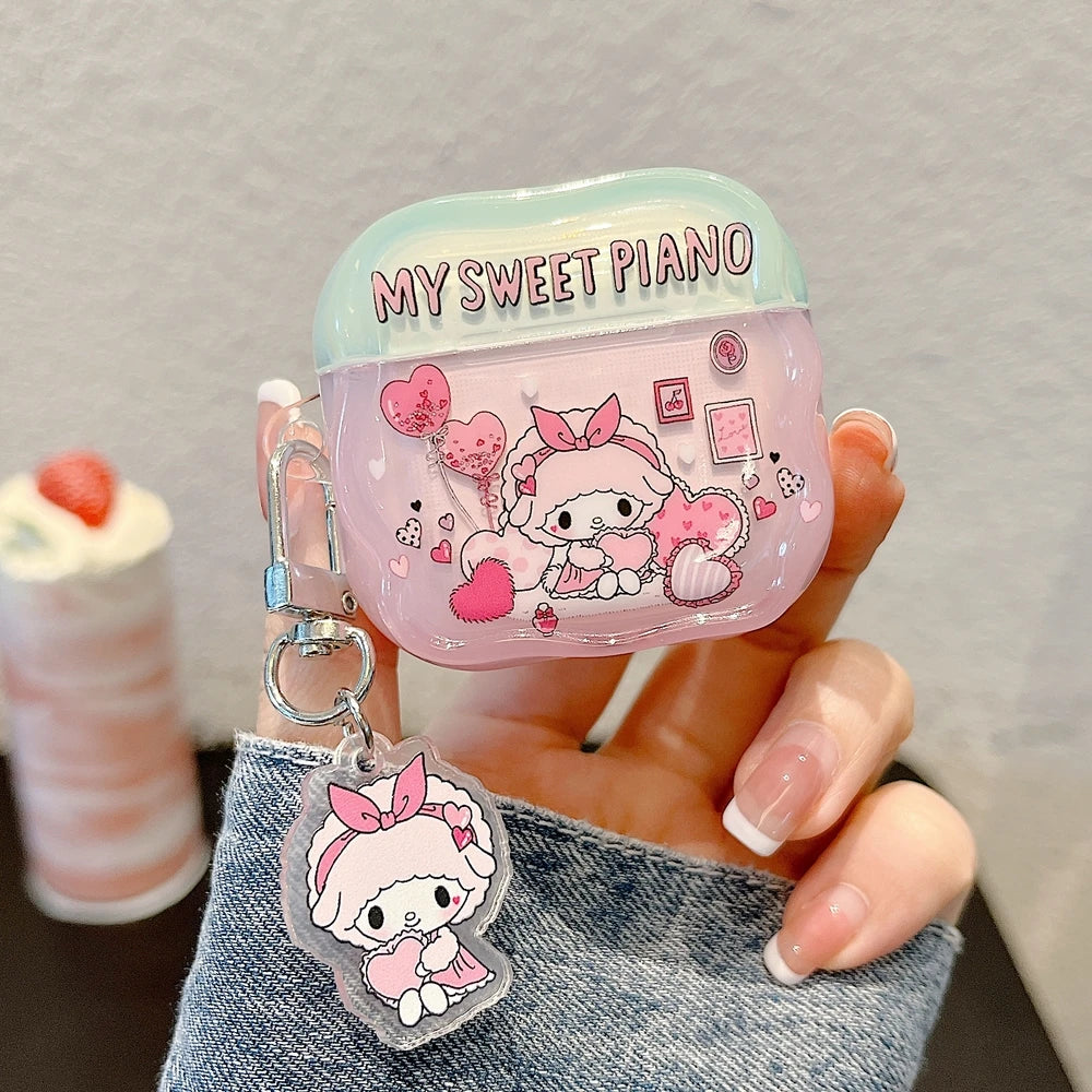 Earphone Case For Airpods 4 Pro 2 1 2 3  Cute Sanrio My Melody Piano Wireless Bluetooth Headset Protective Cover With Pendant