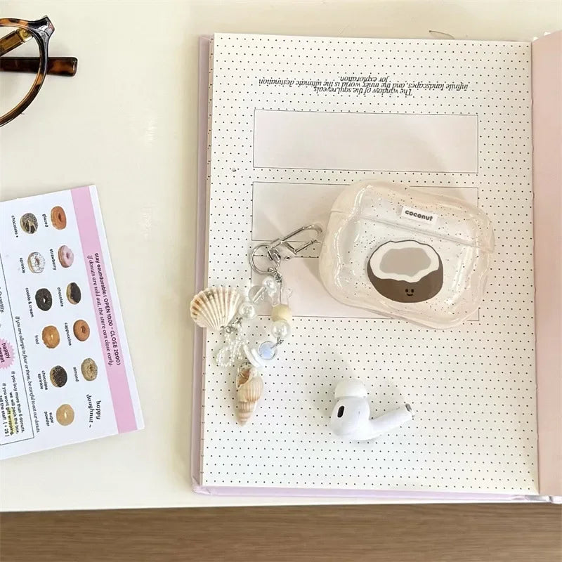 Summer Beach Crystal Coconut Fruit Pattern Airpods Protective Soft Shell Case Suitable For 4/3/2 Gen Pro2 Bluetooth Headphones