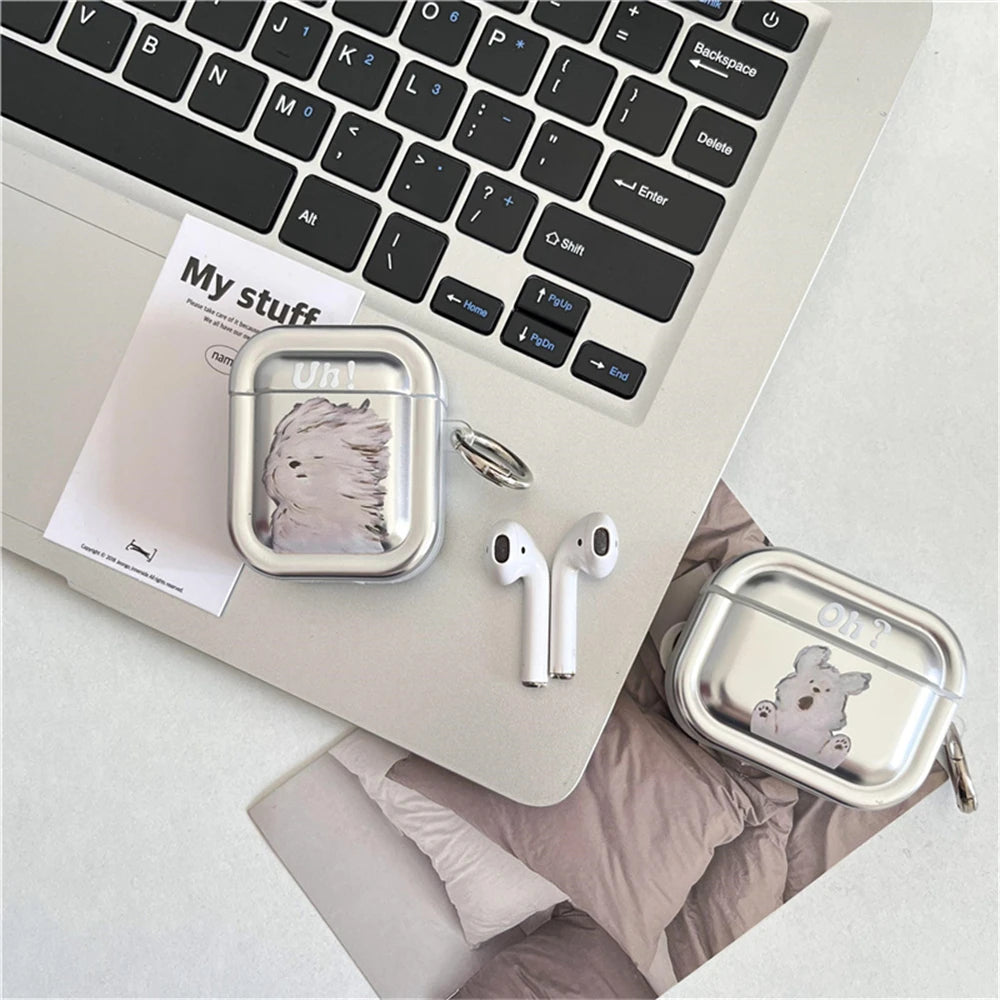 Lovely Oil Painting Puppy Mirror Earphone Case For Airpods 3 Pro 2 1 Shockproof Charging Cover For Airpods 4 Cartoon Soft Shell