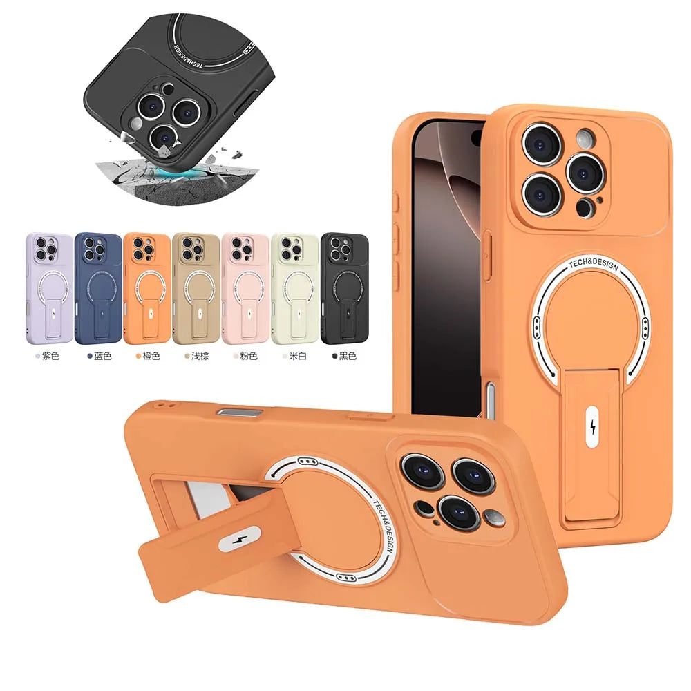 Bracket Holder Magnetic Phone Case for iPhone 16 15 14 13 12 11 Pro Max Plus 16e Matte Armor Kickstand Holder Back Cover Fundas