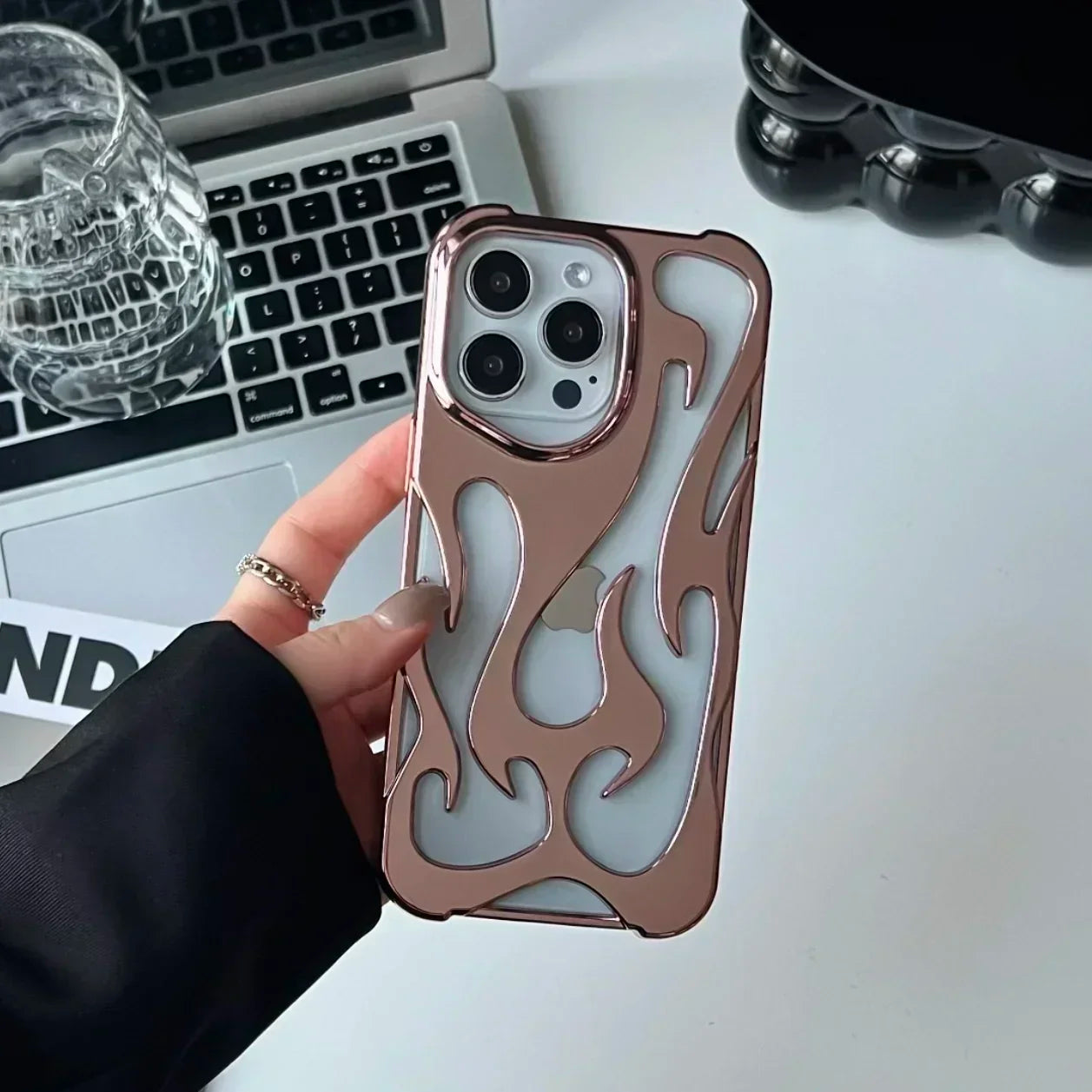 Fashion Matte 3D Hollowed Flame Phone Case For iphone 17 Air 16 Pro Max 15 Plus 14 13 12 11 Electroplated Soft Back Cover capa