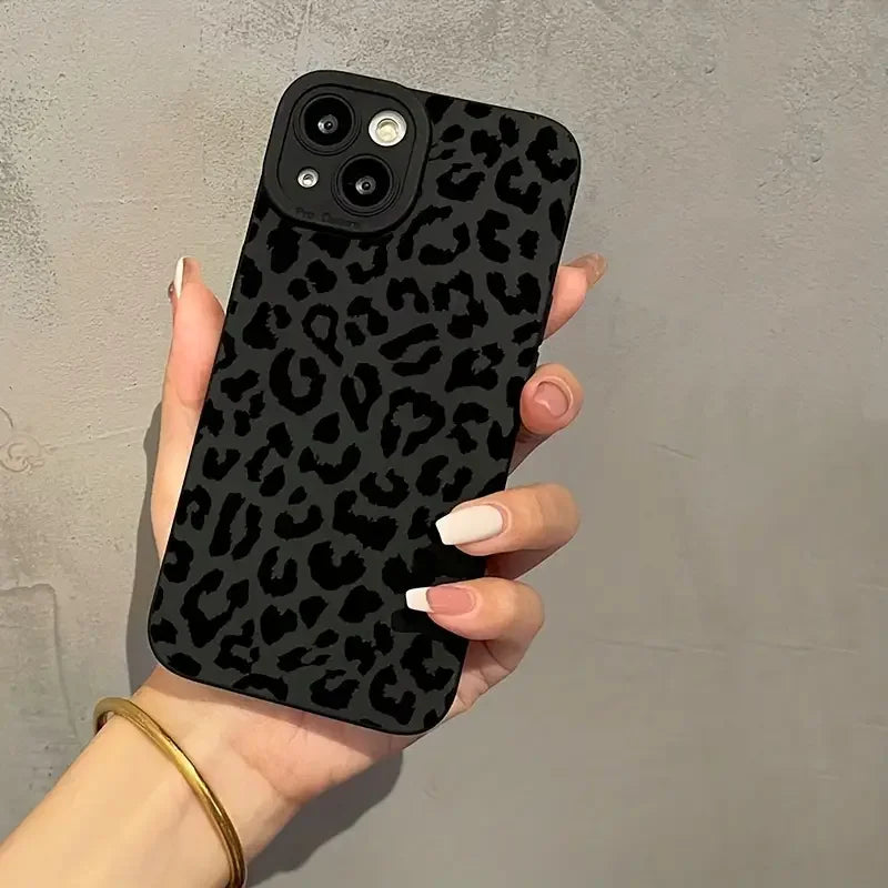 Black Print Leopard Graphic Phone Case For iPhone 17 16 15 14 13 12 11 Pro Max XS XR 7 8 Plus 16E Shockproof Soft Silicone Cover