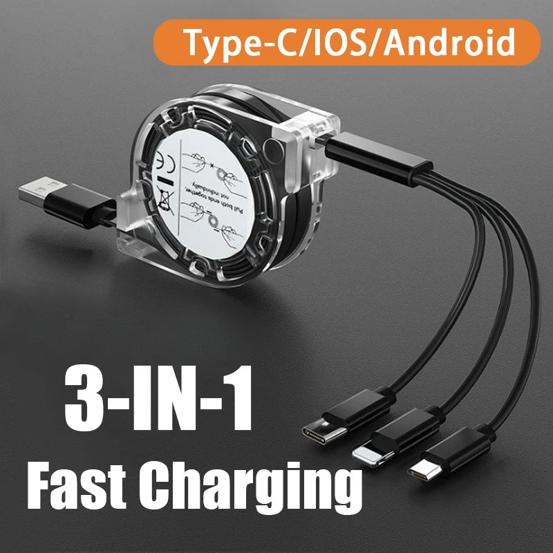 Retractable 3-in-1 Fast Charging Cable