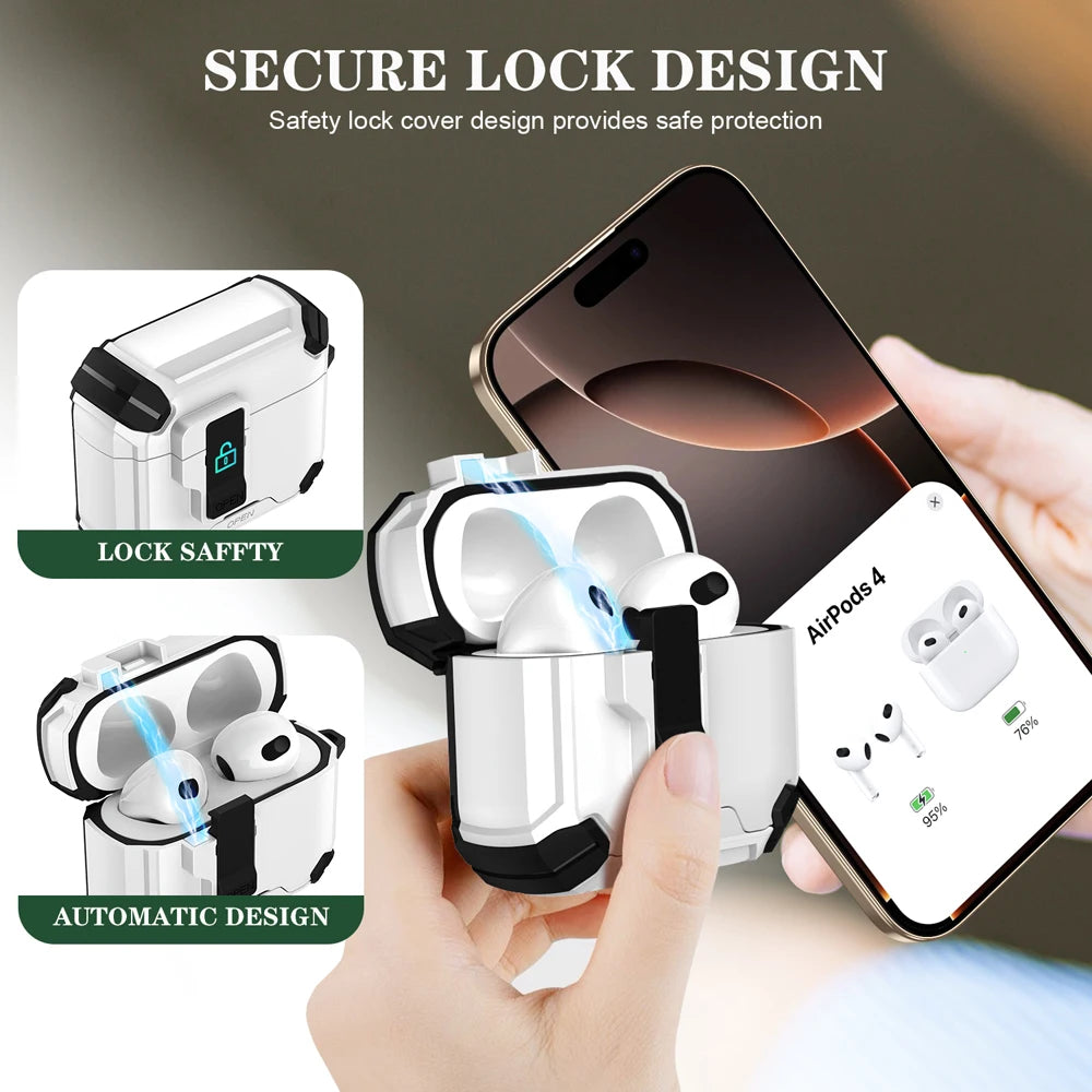 Magnetic Security Lock Earphone Cover for Airpods Pro 2 4 ANC Case Full Body Protection Shockproof Phone Holder Headphone Cover