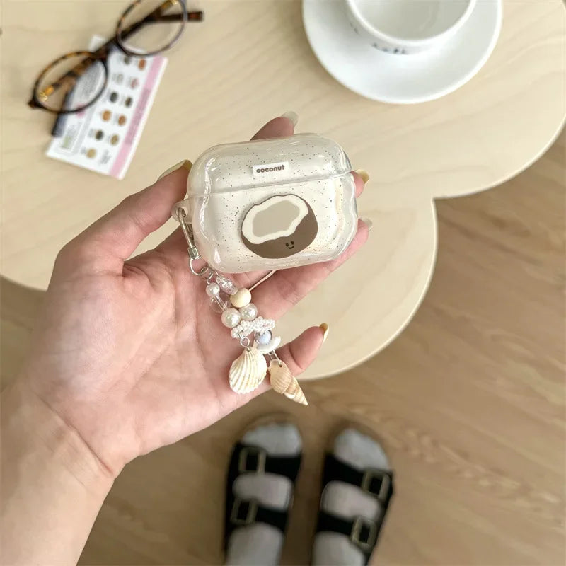 Summer Beach Crystal Coconut Fruit Pattern Airpods Protective Soft Shell Case Suitable For 4/3/2 Gen Pro2 Bluetooth Headphones