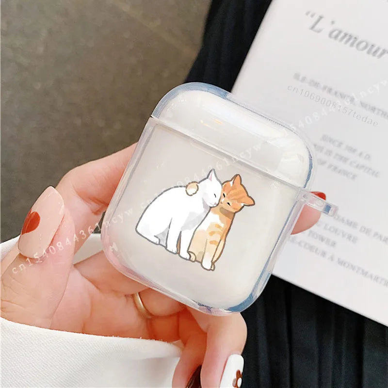 For AirPods 4 2024 Cartoon Funny Cat Cartoon Earphone Cover for Apple Airpod Pro2 Pro 1 2 3 4th Animal Transparet Cover Fundas