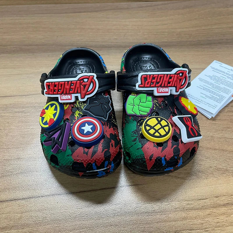 Marvel The Avengers Kids Sandals Black Eva Slippers For Boys Home Beach Summer Comfortable Anime Hole Design Children'S Shoes