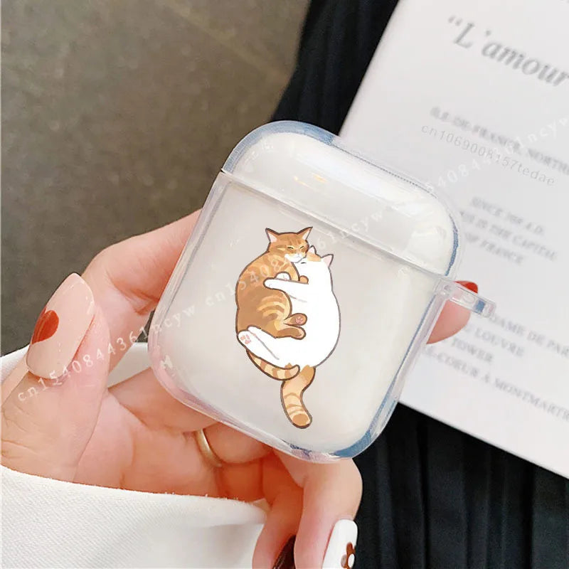 For AirPods 4 2024 Cartoon Funny Cat Cartoon Earphone Cover for Apple Airpod Pro2 Pro 1 2 3 4th Animal Transparet Cover Fundas