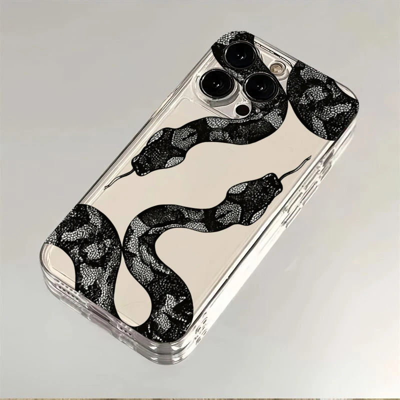 Black Snake Phone Case for iPhone 17 Air 16 15 14 13 12 11 Pro Max Plus Mini  X 8 7 Soft Transparent Cover Fundas Accessory