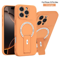 Bracket Holder Magnetic Phone Case for iPhone 16 15 14 13 12 11 Pro Max Plus 16e Matte Armor Kickstand Holder Back Cover Fundas