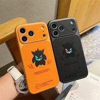 Anime Cartoon Ghost Gengar Laser Leather Texture Phone Case for iPhone 17 Air 16 15 14 13 Pro Max Shockproof Protective Cover
