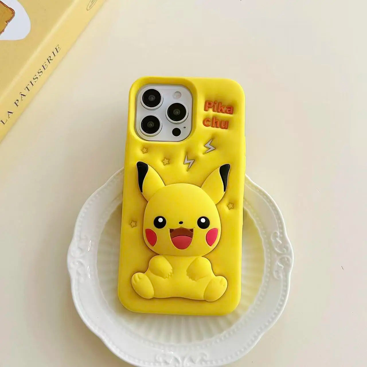 3D Cartoon Pikachu Stand Phone Case For IPhone17 17pro 17promax 13 14 15 16 12 ProMax 14 15 Plus Soft Silicone  Back Cover