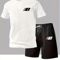 Men's fashion trend casual sports short-sleeved shorts set quick-drying sweat-absorbing soft breathable men's T-shirt set