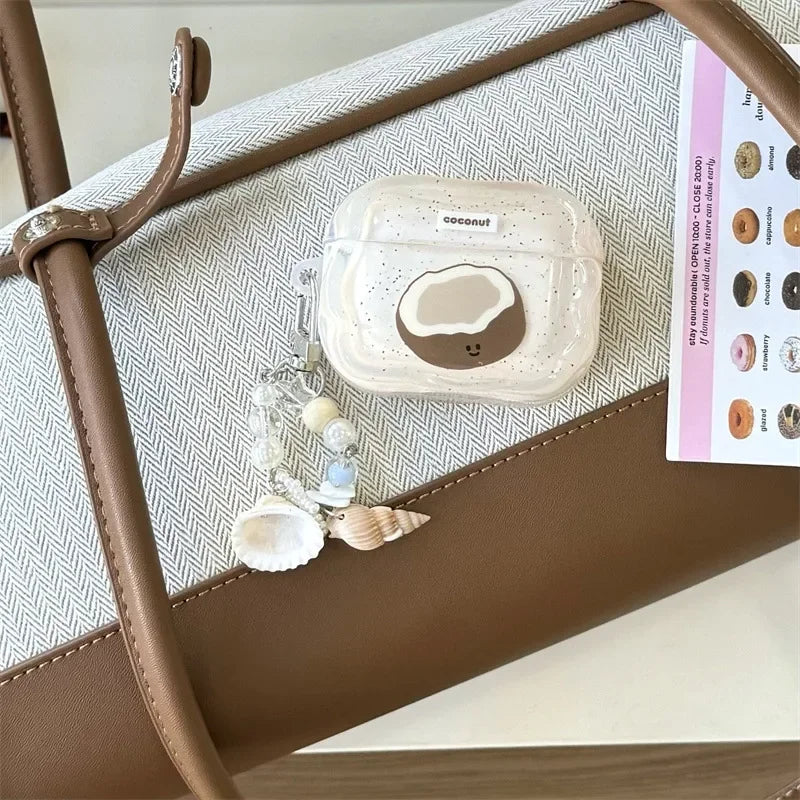 Summer Beach Crystal Coconut Fruit Pattern Airpods Protective Soft Shell Case Suitable For 4/3/2 Gen Pro2 Bluetooth Headphones