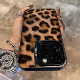 Leopard Print Pattern Electroplate Silver IMD Phone Case For iPhone 16 15 Pro Max 16E 7 8 Plus 14 13 12 11 Pro X XS XR SE2 Cover