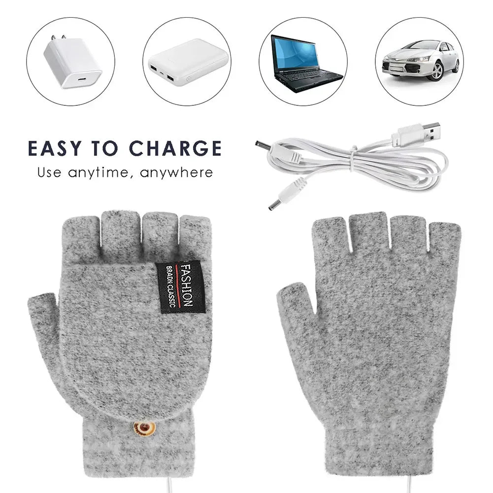 USB Rechargeable Electric Heated Gloves with Adjustable Temperature