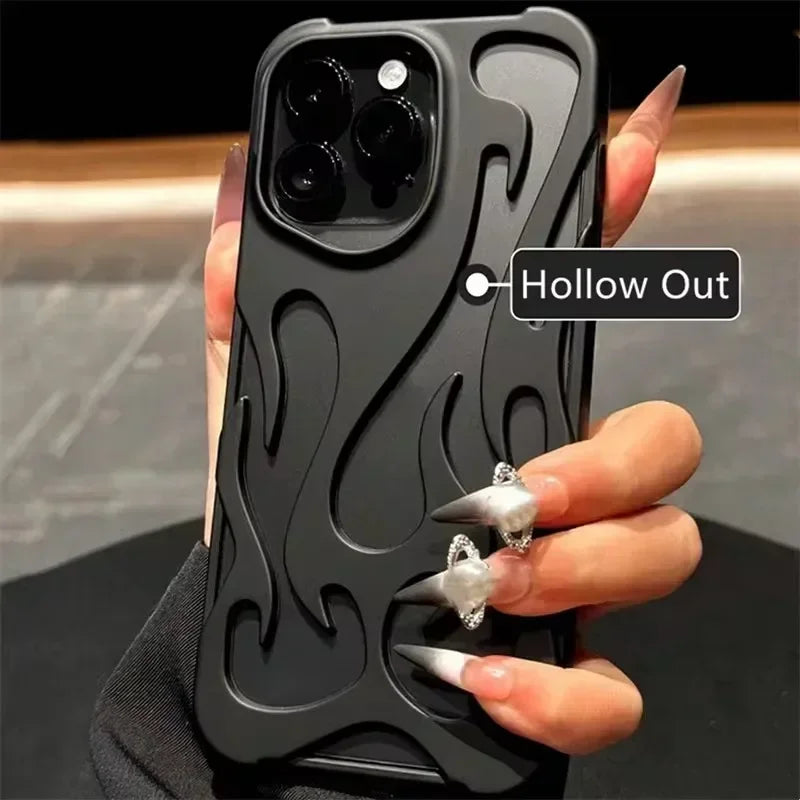 Fashion Matte 3D Hollowed Flame Phone Case For iphone 17 Air 16 Pro Max 15 Plus 14 13 12 11 Electroplated Soft Back Cover capa