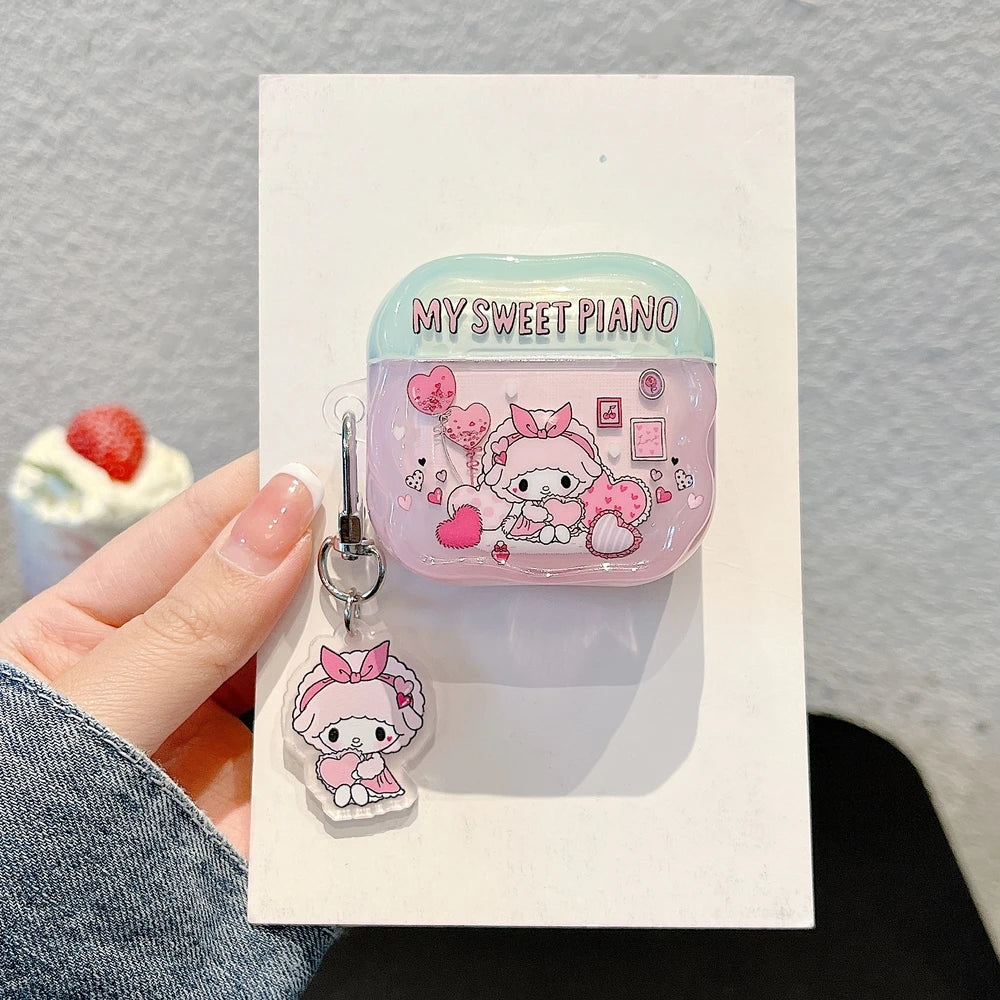 Earphone Case For Airpods 4 Pro 2 1 2 3  Cute Sanrio My Melody Piano Wireless Bluetooth Headset Protective Cover With Pendant