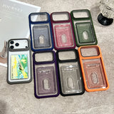 Luxury Slot Card Holder Wallet Clear Case For iPhone 17 Air 16 15 14 13 12 11 Pro Max Fold Lens Stand Holder Shockproof Cover