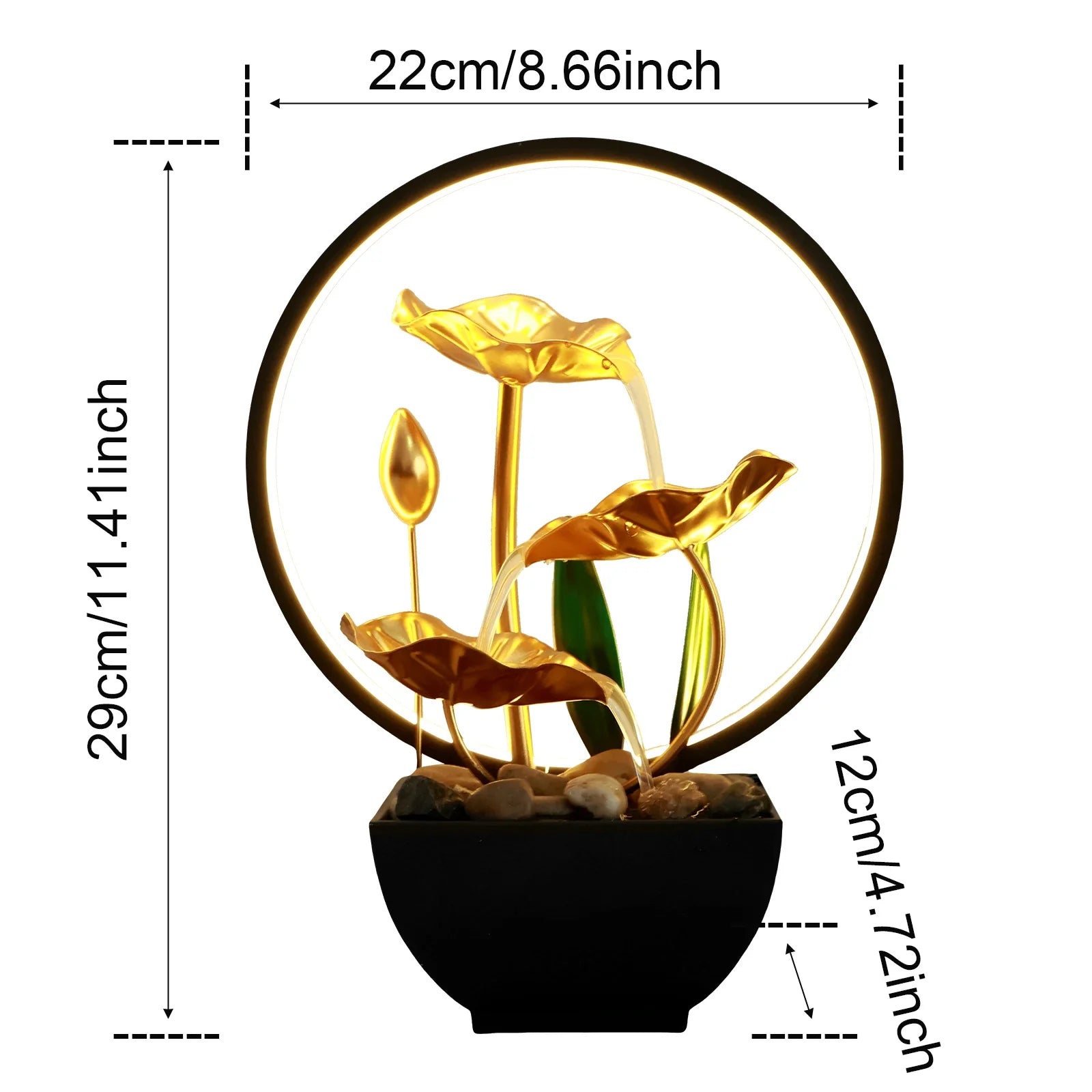 Tabletop Water Fountain USB Powered Tabletop Fountain with LED Ring Lights Decor Flowing Water Ornaments for Home Office