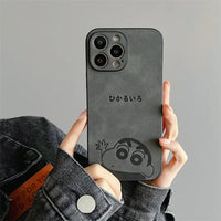 Cute Cartoon Crayon Shin-chan Leather Texture Phone Case For iPhone 11 12 13 14 15 16 17 Pro Max XS X XR 8 Plus Shockproof Cover