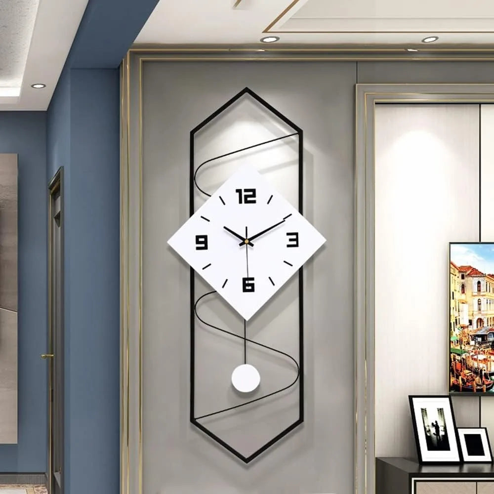 Swing Quartz Silent Wall Clock Metal Modern Wall Clock Large Pendulum Wall Clock Home Decor Clock with Hook