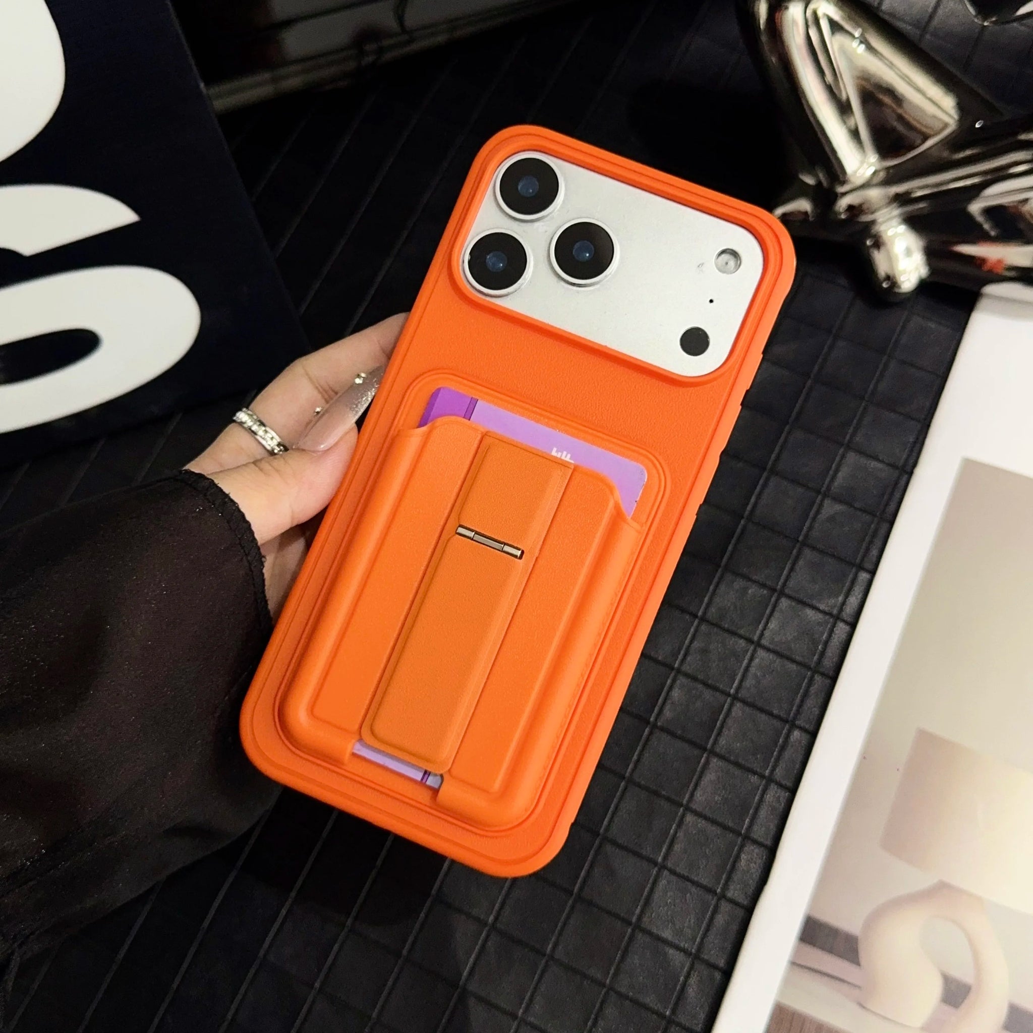 Luxury YC1 Credit Card Slots with Rotating Holder Phone Case for iPhone 17 Air 16 15 14 Plus 13 Pro Max Shockproof Bumper Cover