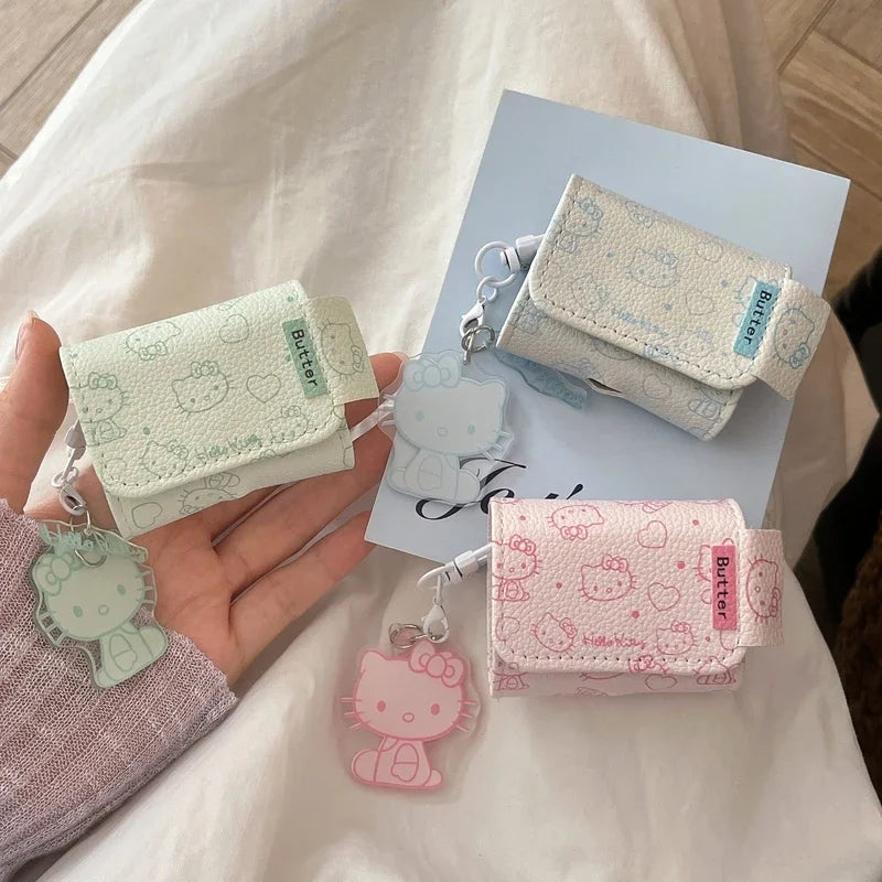Cute Cartoon Sanrio Hello Kitty Leather Bag Earphone Case For AirPods 4 1 2 3 2021 Pro Wireless Bluetooth Headset Headphone Bag