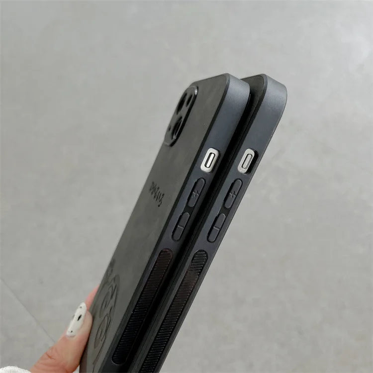 Cute Cartoon Crayon Shin-chan Leather Texture Phone Case For iPhone 11 12 13 14 15 16 17 Pro Max XS X XR 8 Plus Shockproof Cover