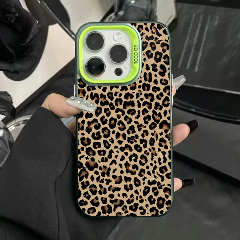 Leopard Print Pattern Electroplate Silver IMD Phone Case For iPhone 16 15 Pro Max 16E 7 8 Plus 14 13 12 11 Pro X XS XR SE2 Cover