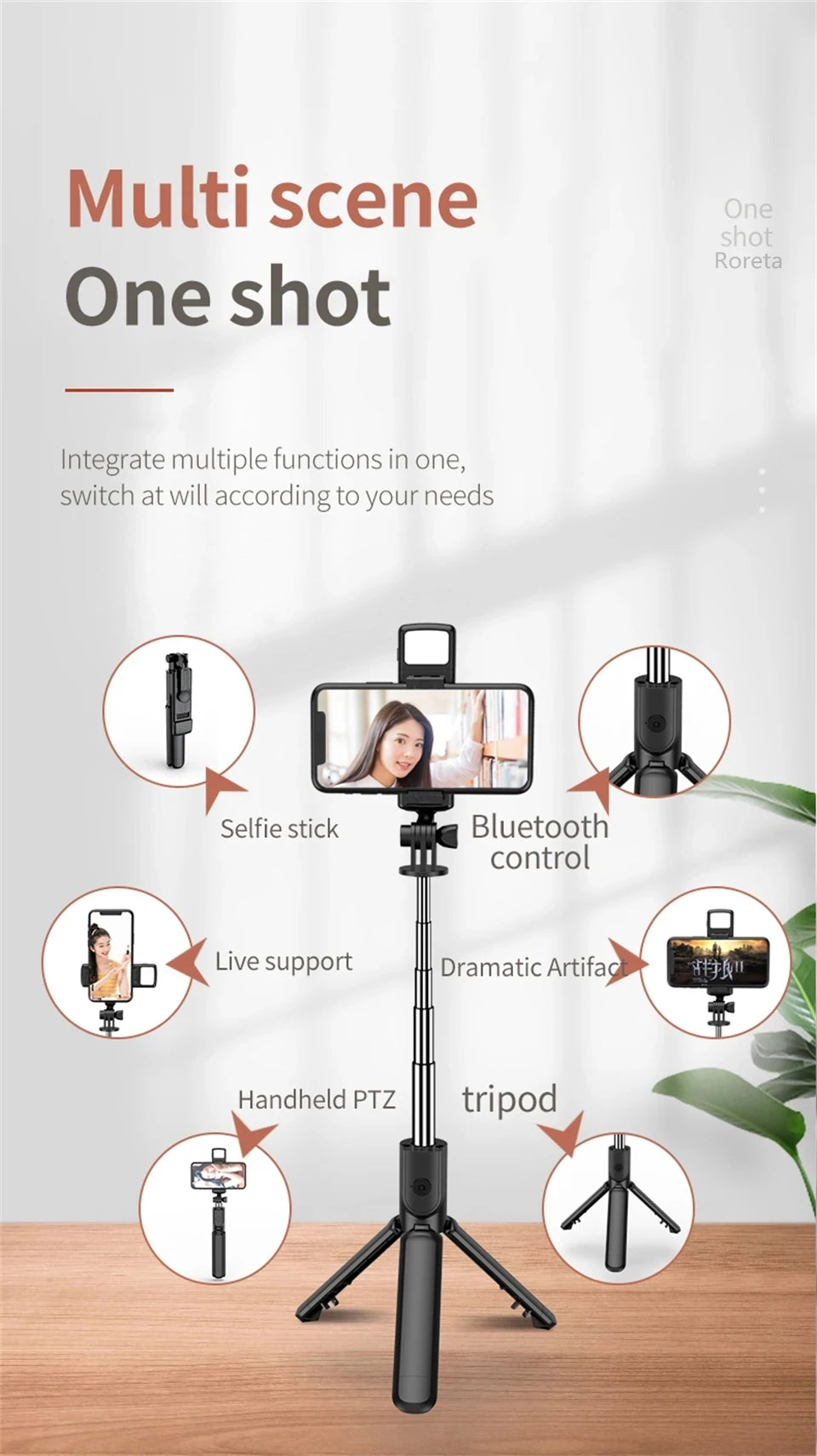 FANGTUOSI Selfie Stick Tripod Extendable Wireless Bluetooth Remote Portable Smartphone Tripod Stand Mount For iOS Android Phone