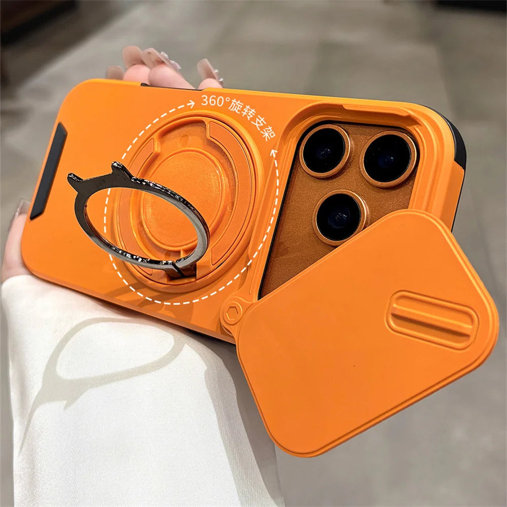 Rotating Flip Full Lens Protection Magnetic Stand Phone Case For iPhone 17 Pro Max 17Pro Air Dual Layer Protection Armor Cover