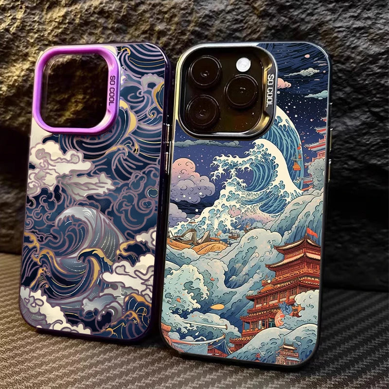 Ukiyo-e Ocean Waves Creative Case for IPhone 17 16 15 14 13 12 11 Pro Max Plus 17 Air 16E X XR XS Max Shockproof Bumper Cover